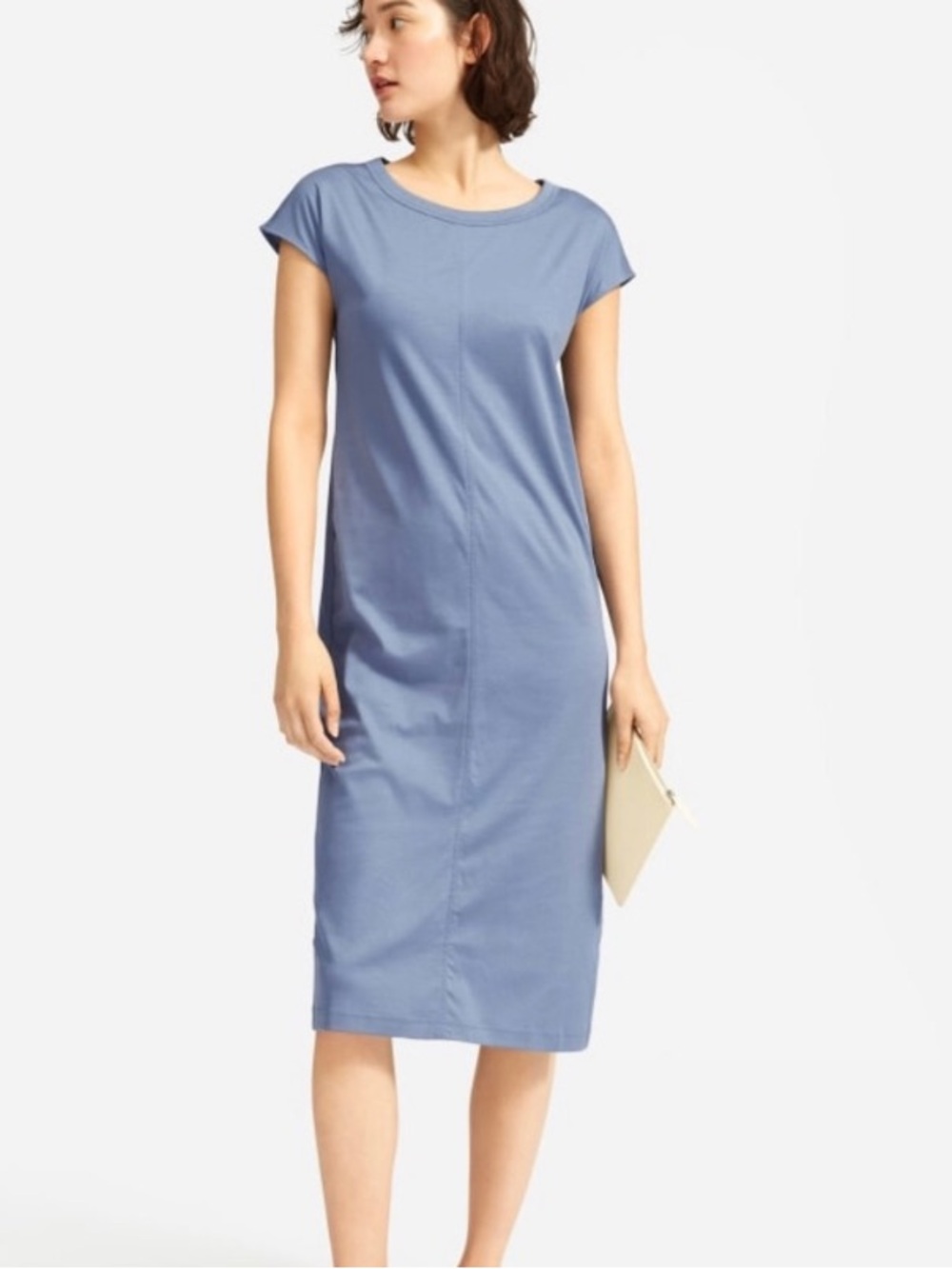 Everlane Luxe Cotton Side Slit Tee Dress Blue Small